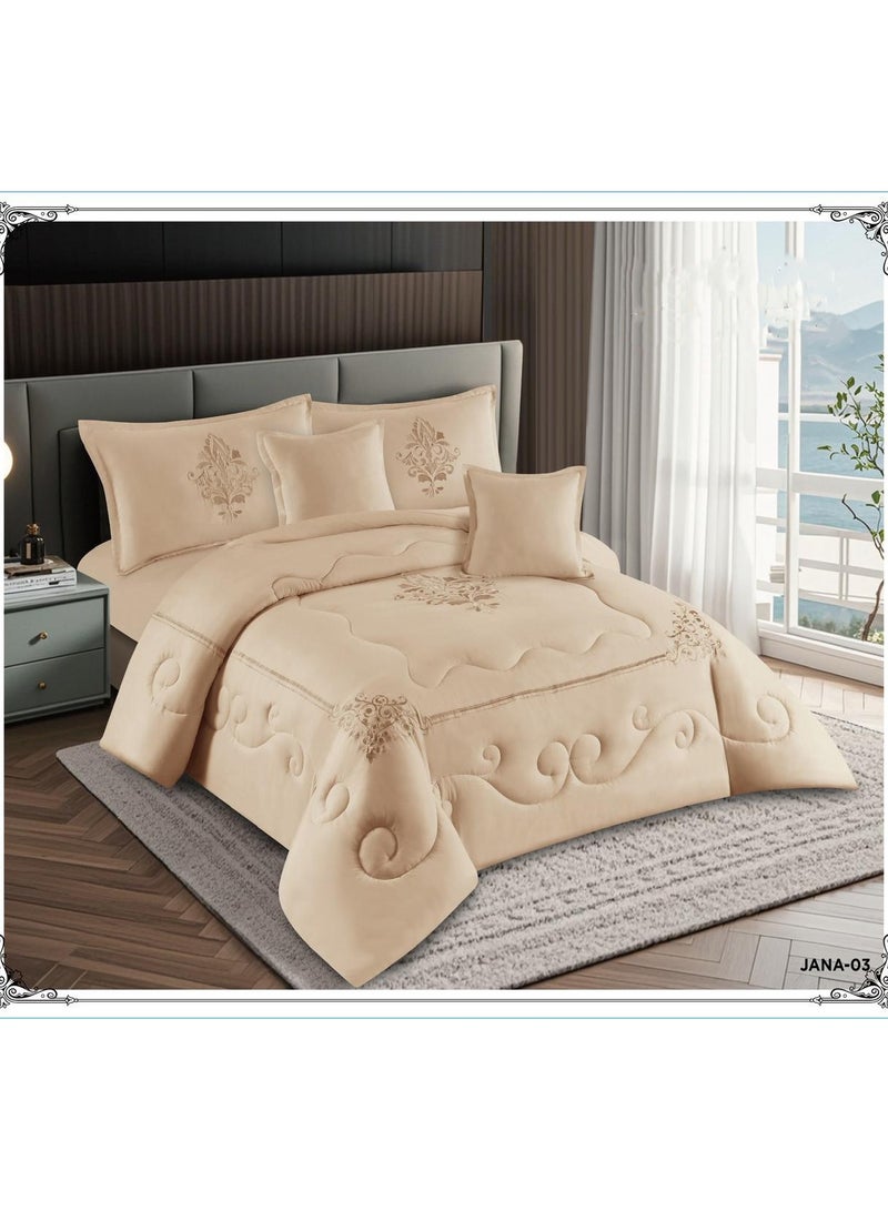 Infinity Luxury Summer Bedding Set for Two – 6 Pieces – Soft Embroidered Comforter 220×240 cm – Fully Fitted Elastic Bedsheet 200×200×30 cm - Image 2